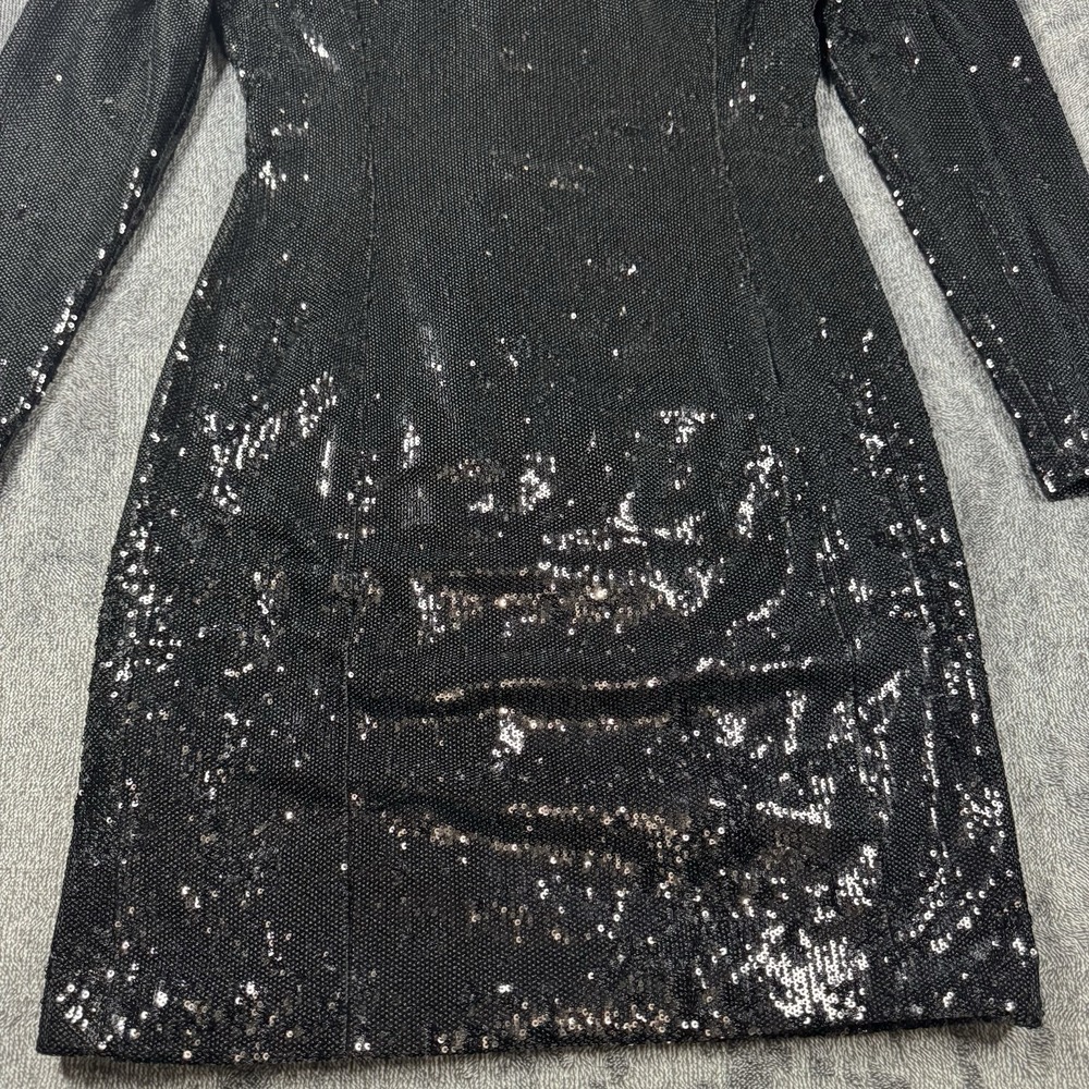 L'ECOLE DES FEMMES Women's Size Large Black Sequin Turtleneck Zip Back Dress - Picture 5 of 16